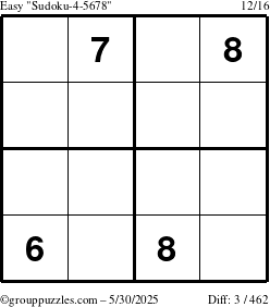 The grouppuzzles.com Easy Sudoku-4-5678 puzzle for Friday May 30, 2025