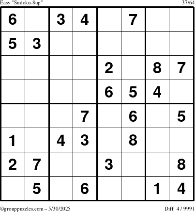 The grouppuzzles.com Easy Sudoku-8up puzzle for Friday May 30, 2025