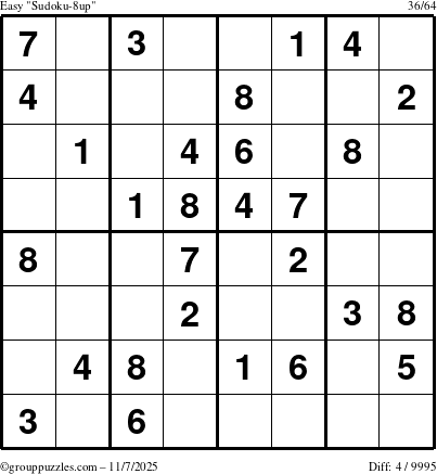 The grouppuzzles.com Easy Sudoku-8up puzzle for Friday November 7, 2025