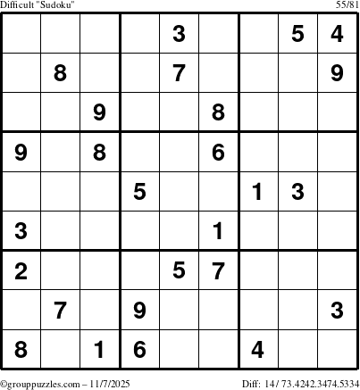 The grouppuzzles.com Difficult Sudoku puzzle for Friday November 7, 2025