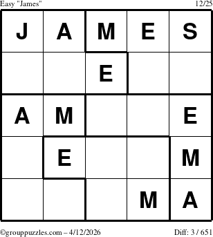 The grouppuzzles.com Easy James puzzle for Sunday April 12, 2026