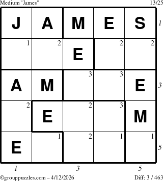 The grouppuzzles.com Medium James puzzle for Sunday April 12, 2026 with all 3 steps marked