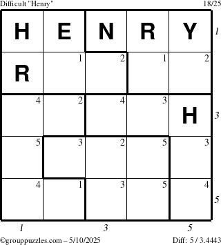 The grouppuzzles.com Difficult Henry puzzle for Saturday May 10, 2025 with all 5 steps marked