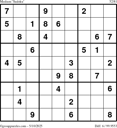 The grouppuzzles.com Medium Sudoku puzzle for Saturday May 10, 2025