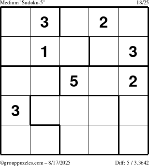 The grouppuzzles.com Medium Sudoku-5 puzzle for Sunday August 17, 2025