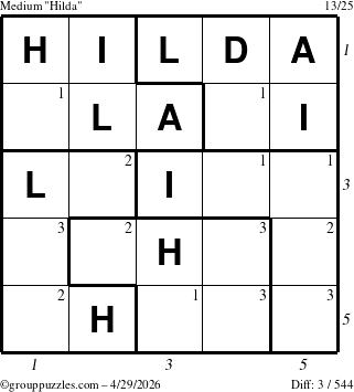 The grouppuzzles.com Medium Hilda puzzle for Wednesday April 29, 2026 with all 3 steps marked