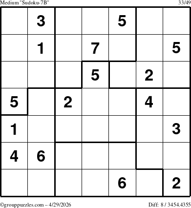 The grouppuzzles.com Medium Sudoku-7B puzzle for Wednesday April 29, 2026