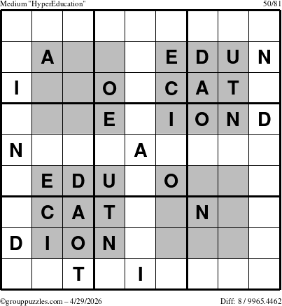The grouppuzzles.com Medium HyperEducation-i23 puzzle for Wednesday April 29, 2026