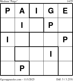 The grouppuzzles.com Medium Paige puzzle for Saturday November 1, 2025