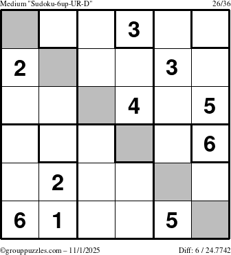 The grouppuzzles.com Medium Sudoku-6up-UR-D puzzle for Saturday November 1, 2025