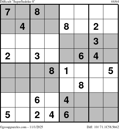 The grouppuzzles.com Difficult SuperSudoku-8 puzzle for Saturday November 1, 2025