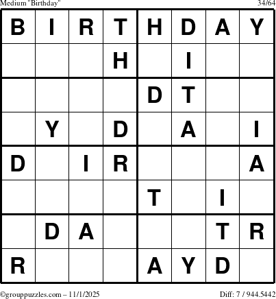 The grouppuzzles.com Medium Birthday puzzle for Saturday November 1, 2025