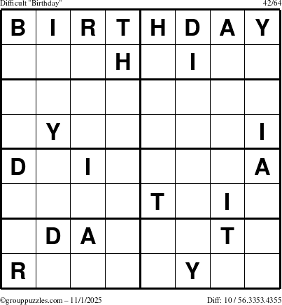 The grouppuzzles.com Difficult Birthday puzzle for Saturday November 1, 2025
