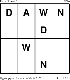 The grouppuzzles.com Easy Dawn puzzle for Tuesday May 27, 2025