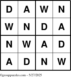 The grouppuzzles.com Answer grid for the Dawn puzzle for Tuesday May 27, 2025