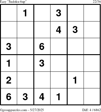 The grouppuzzles.com Easy Sudoku-6up puzzle for Tuesday May 27, 2025