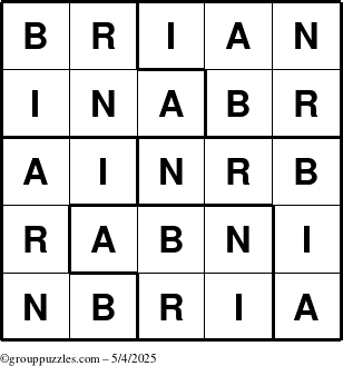 The grouppuzzles.com Answer grid for the Brian puzzle for Sunday May 4, 2025