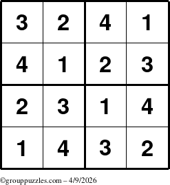 The grouppuzzles.com Answer grid for the Sudoku-4 puzzle for Thursday April 9, 2026