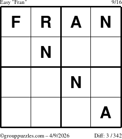 The grouppuzzles.com Easy Fran puzzle for Thursday April 9, 2026