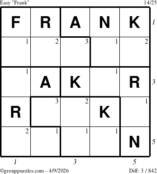 The grouppuzzles.com Easy Frank puzzle for Thursday April 9, 2026 with all 3 steps marked