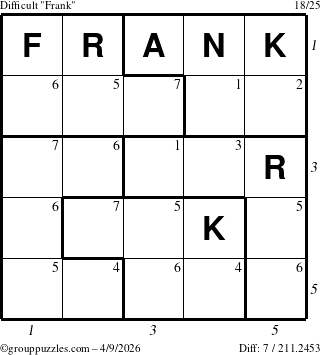 The grouppuzzles.com Difficult Frank puzzle for Thursday April 9, 2026 with all 7 steps marked