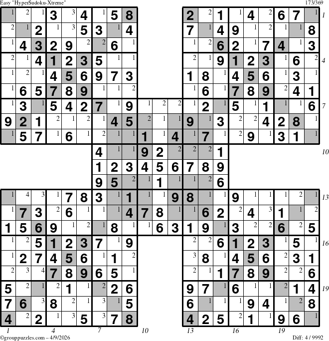 The grouppuzzles.com Easy cover-HyperXtreme puzzle for Thursday April 9, 2026, suitable for printing, with all 4 steps marked