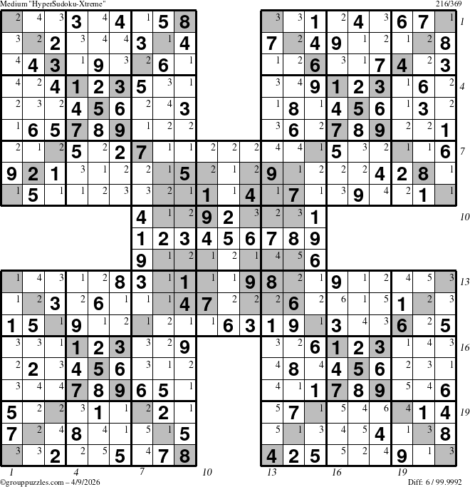 The grouppuzzles.com Medium cover-HyperXtreme puzzle for Thursday April 9, 2026 with all 6 steps marked