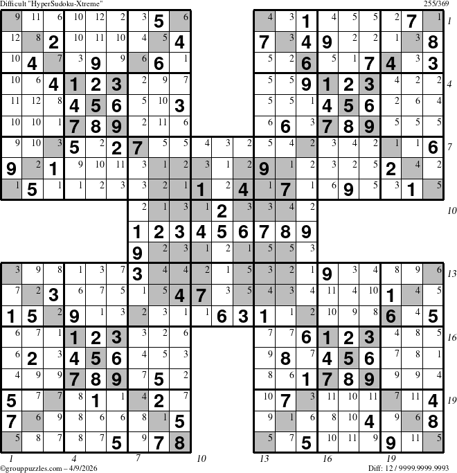 The grouppuzzles.com Difficult cover-HyperXtreme puzzle for Thursday April 9, 2026 with all 12 steps marked