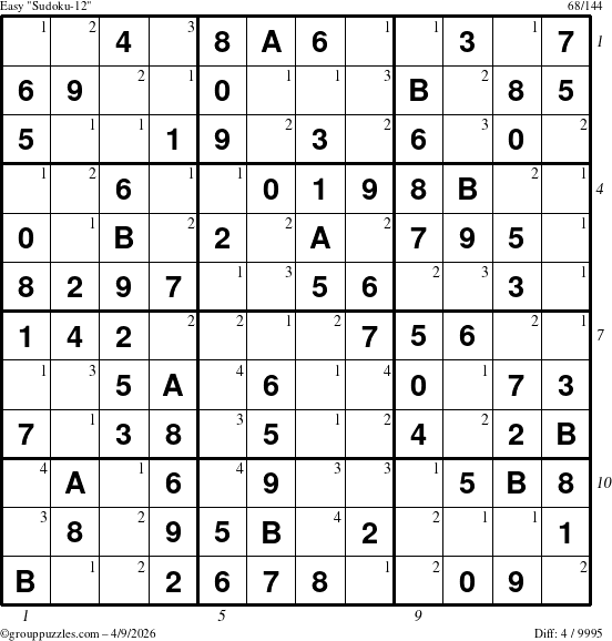The grouppuzzles.com Easy Sudoku-12 puzzle for Thursday April 9, 2026 with all 4 steps marked
