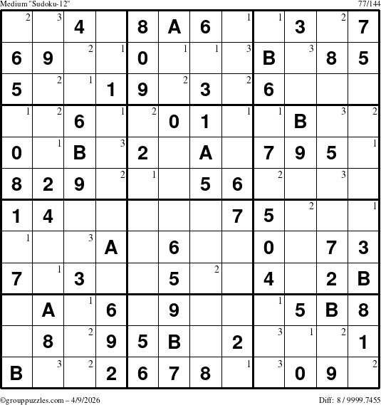 The grouppuzzles.com Medium Sudoku-12 puzzle for Thursday April 9, 2026 with the first 3 steps marked