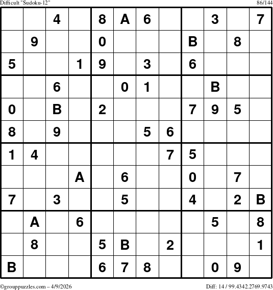 The grouppuzzles.com Difficult Sudoku-12 puzzle for Thursday April 9, 2026