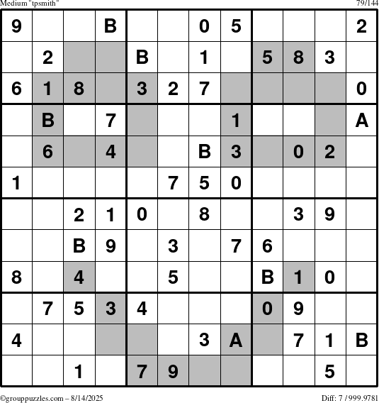 The grouppuzzles.com Medium tpsmith puzzle for Thursday August 14, 2025