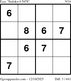 The grouppuzzles.com Easy Sudoku-4-5678 puzzle for Wednesday December 10, 2025