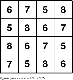 The grouppuzzles.com Answer grid for the Sudoku-4-5678 puzzle for Wednesday December 10, 2025