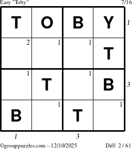 The grouppuzzles.com Easy Toby puzzle for Wednesday December 10, 2025, suitable for printing, with all 2 steps marked