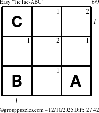 The grouppuzzles.com Easy TicTac-ABC puzzle for Wednesday December 10, 2025 with all 2 steps marked