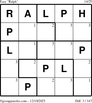 The grouppuzzles.com Easy Ralph puzzle for Wednesday December 10, 2025 with the first 3 steps marked
