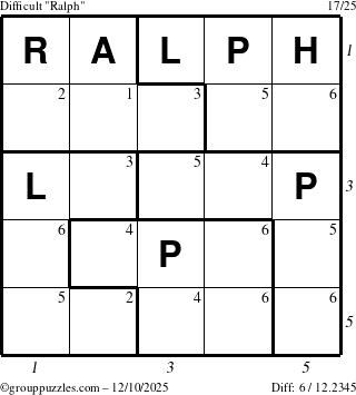 The grouppuzzles.com Difficult Ralph puzzle for Wednesday December 10, 2025, suitable for printing, with all 6 steps marked