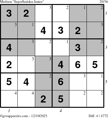 The grouppuzzles.com Medium SuperSudoku-Junior puzzle for Wednesday December 10, 2025 with all 4 steps marked
