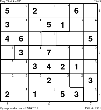 The grouppuzzles.com Easy Sudoku-7B puzzle for Wednesday December 10, 2025, suitable for printing, with all 4 steps marked