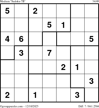 The grouppuzzles.com Medium Sudoku-7B puzzle for Wednesday December 10, 2025