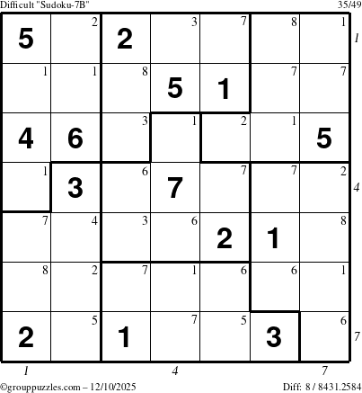 The grouppuzzles.com Difficult Sudoku-7B puzzle for Wednesday December 10, 2025 with all 8 steps marked