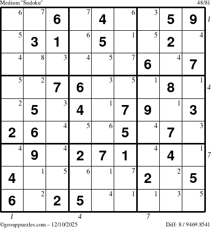 The grouppuzzles.com Medium Sudoku puzzle for Wednesday December 10, 2025 with all 8 steps marked