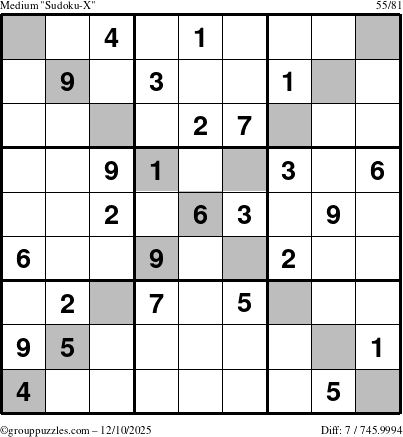 The grouppuzzles.com Medium Sudoku-X puzzle for Wednesday December 10, 2025