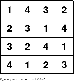 The grouppuzzles.com Answer grid for the Sudoku-4 puzzle for Saturday December 13, 2025
