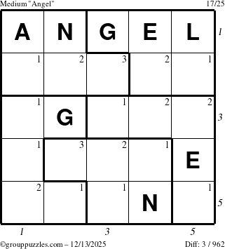The grouppuzzles.com Medium Angel puzzle for Saturday December 13, 2025 with all 3 steps marked