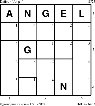 The grouppuzzles.com Difficult Angel puzzle for Saturday December 13, 2025 with all 4 steps marked