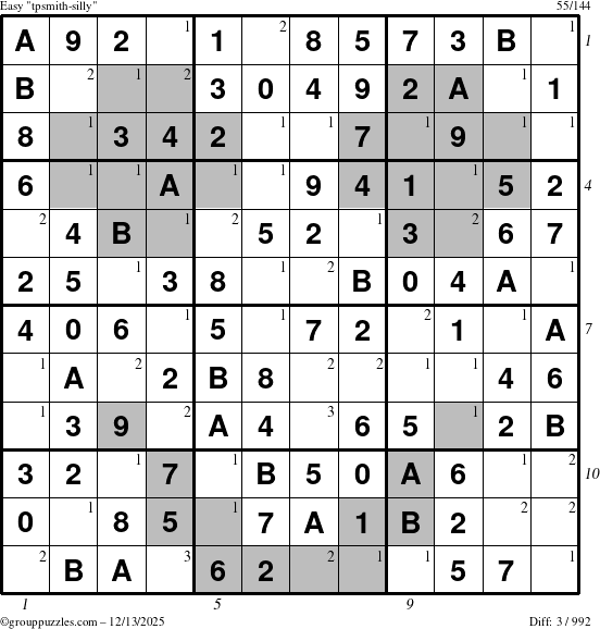 The grouppuzzles.com Easy tpsmith-silly puzzle for Saturday December 13, 2025, suitable for printing, with all 3 steps marked