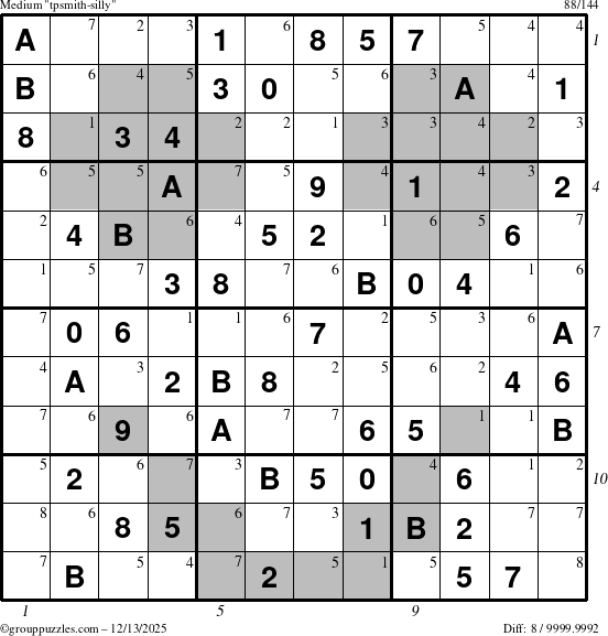 The grouppuzzles.com Medium tpsmith-silly puzzle for Saturday December 13, 2025 with all 8 steps marked