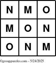 The grouppuzzles.com Answer grid for the TicTac-MNO puzzle for Saturday May 24, 2025